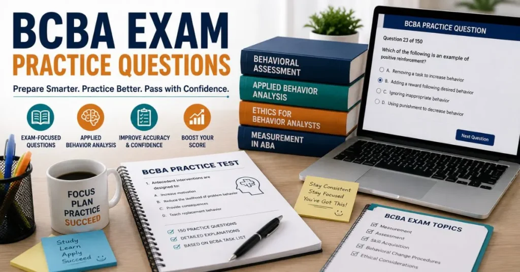 BCBA exam practice questions for behavior analyst exam preparation and study