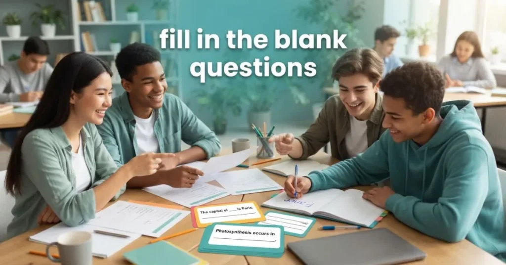 Fill in the blank questions for fun group quizzes and educational activities.