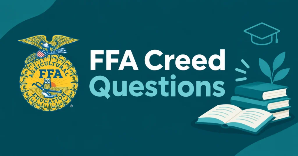 FFA Creed Questions with FFA emblem and study books