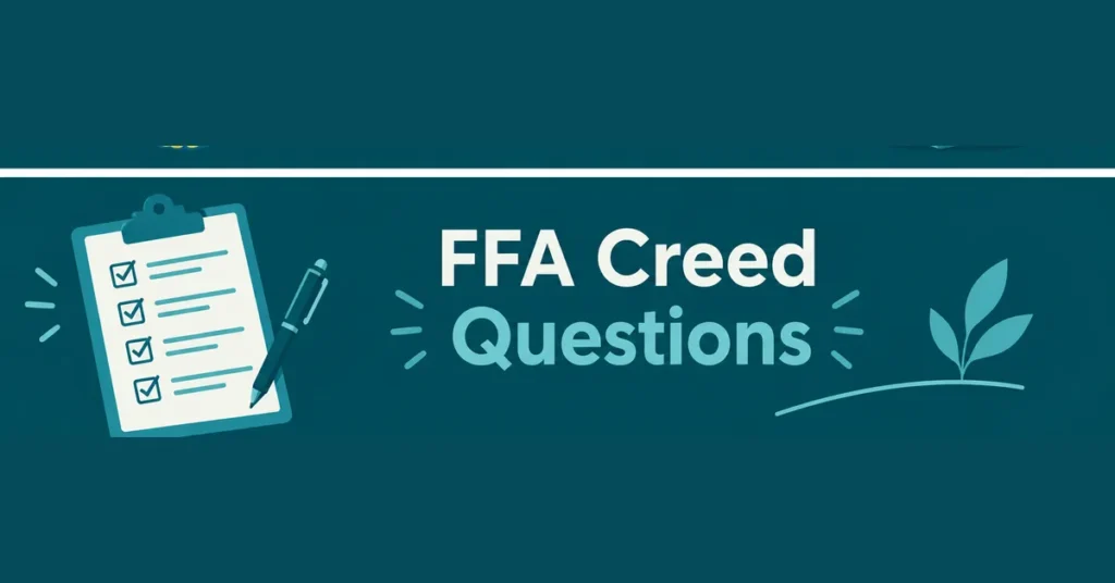 FFA Creed Questions study guide with clipboard and educational icons