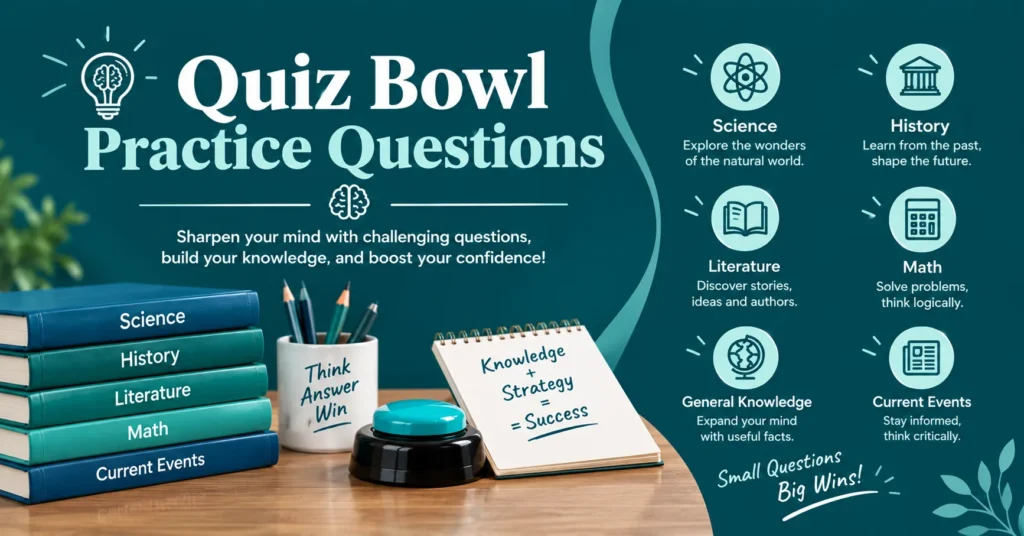 Quiz Bowl questions for science, history, and math.