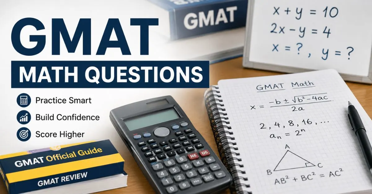 GMAT math questions practice with calculator, equations, and study materials