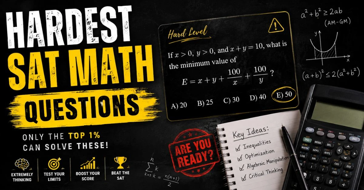 Hardest SAT Math Questions challenging SAT math problems, formulas, calculator, and test preparation concepts.